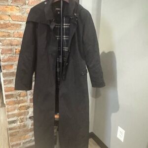 London Fog Charcoal Trench Coat with Plaid Lining